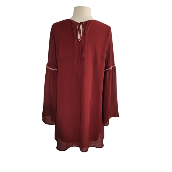 Entro Maroon Red Embroidered Boho Flowy Mini Dress - Picture 4 of 7
